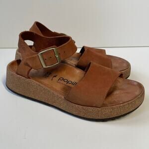 Birkenstock Papillio Glenda Wedge Sandal Brown Leather Women's Size 37